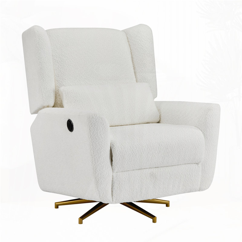 Power Recliner Chair Swivel,Upholstered 360° Swivel Recliner With 5 Star Base, Beige
