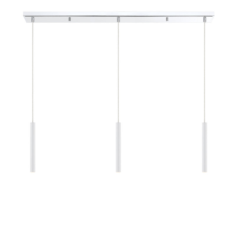 Luminaire suspendu cylindrique à DEL 3 lumières pour îlot de cuisine Bowning, Chrome, Blanc mat