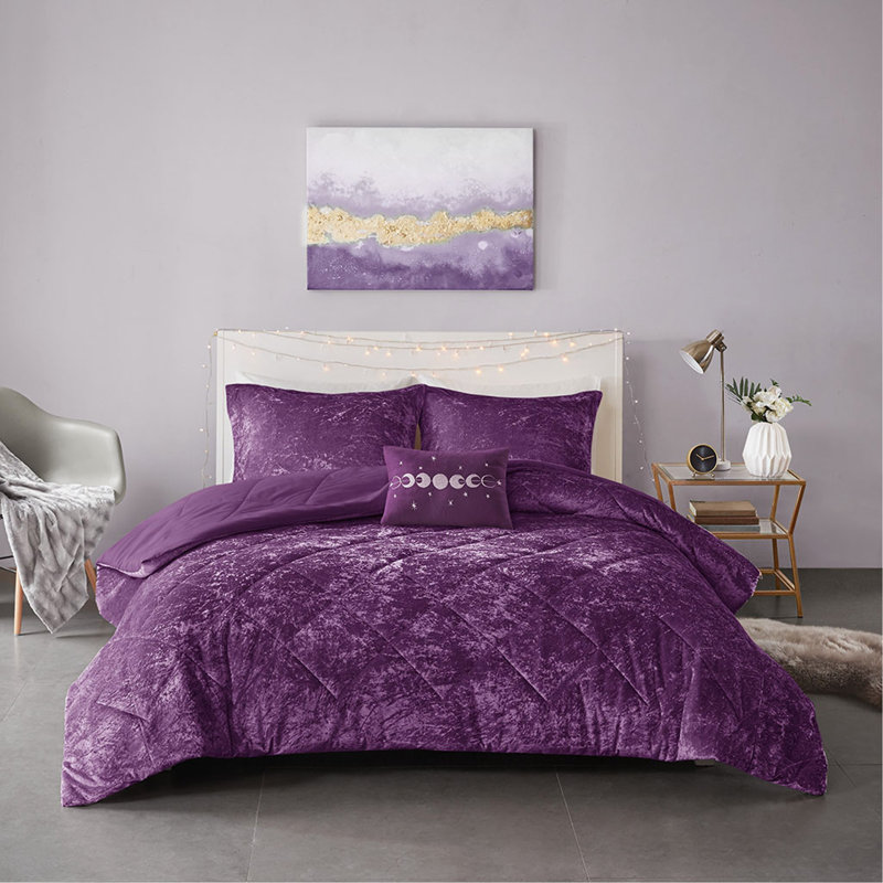 Ensemble d'édredon en velours simple / simple TG avec coussin décoratif, Édredon pour lit simple + 2 pièces supplémentai
