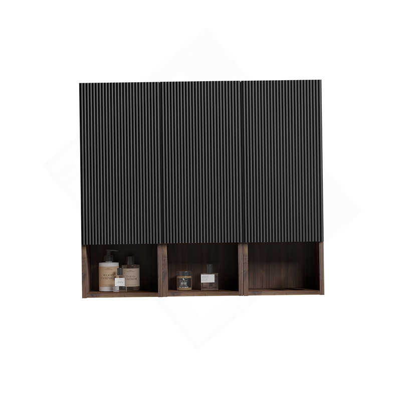 Black & Walnut Bathroom Floating Side Cabinet, Wall-Mounted For Small Space, Easy Assembly