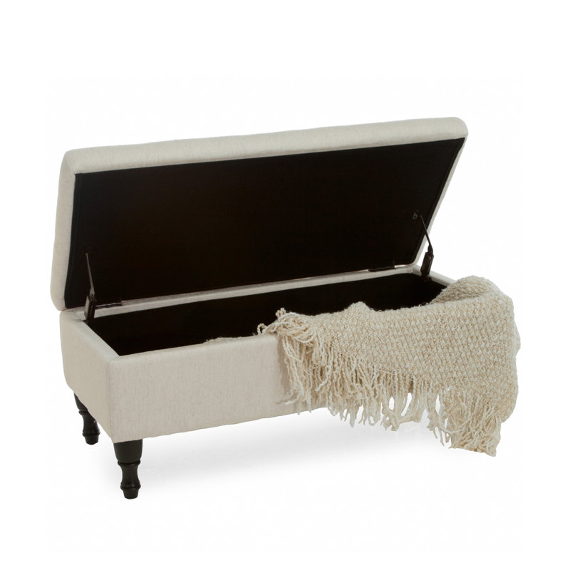 Higginbotham 40.94'' Wide Tufted Rectangle Storage Ottoman, Linen Beige Linen