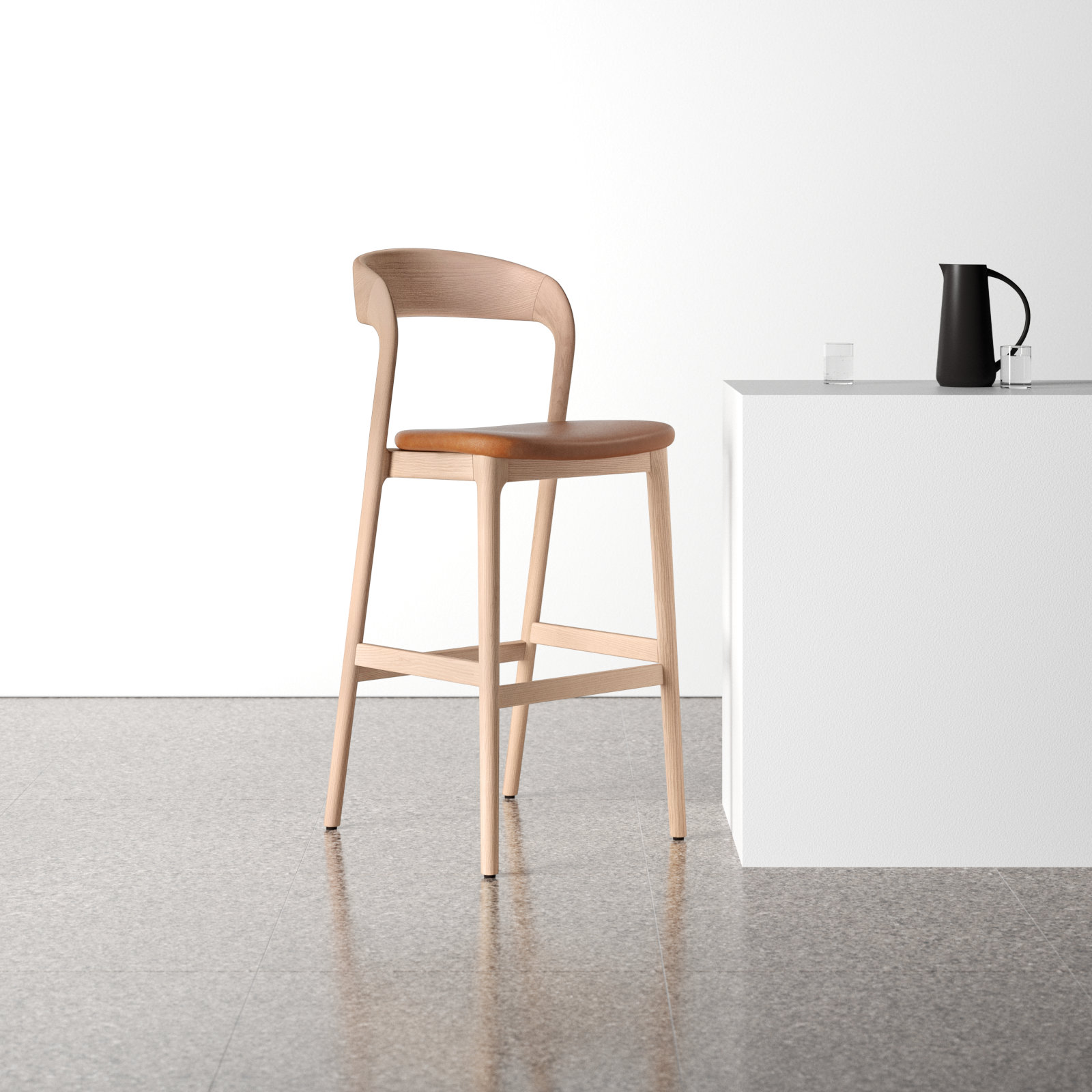 Kayla Leather Bar & Counter Stool, Bar Stool (30" Seat Height), Butterscotch Genuine Leather/Natural