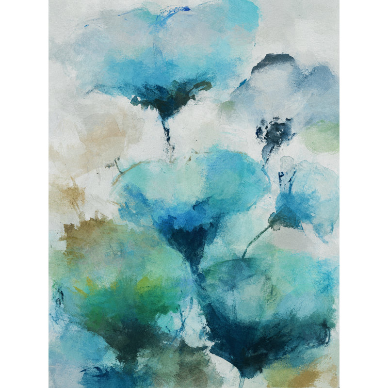Blue Flowers Print by Angel Estevez, Black Framed Canvas, 33" H x 25" W