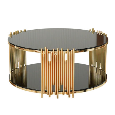 Slip Design Black Glass Coffee Table With Stainless Steel Construction For Living Room Deck, Suiting
