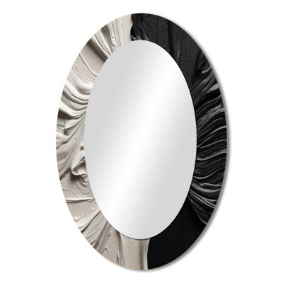 Black White Marbled Dreamscape III - Black Modern Oval Wall Mirror