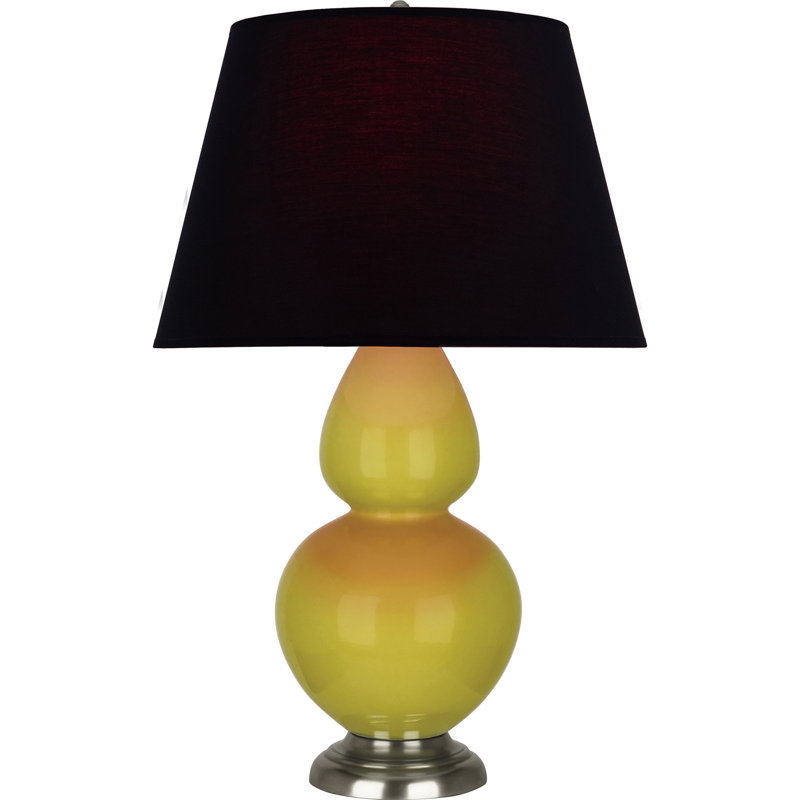 Lampe de table double gourde en céramique, Noir / Rouge, Citron glacé / argent antique, Argent argent