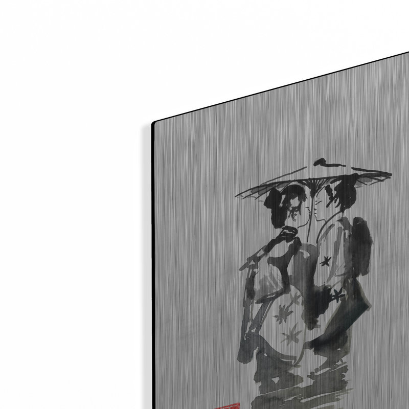 Art mural en métal «Two Geisha» par Pechane, H 16 po x l 12 po