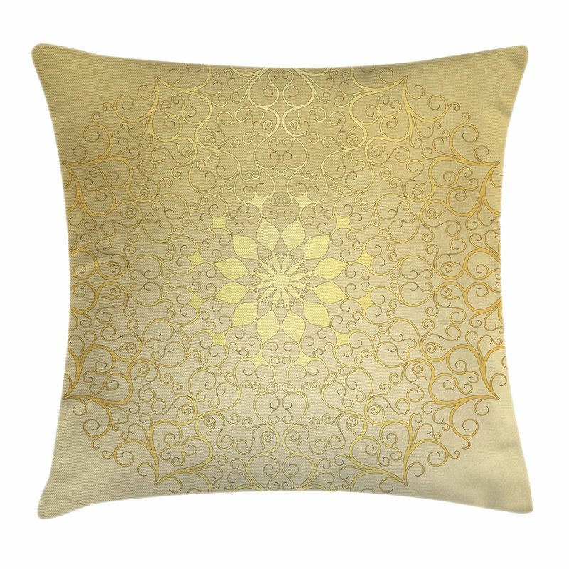 Gold Mandala Square Polyester Throw Pillow Cover