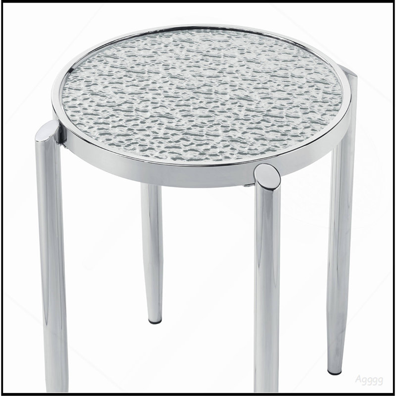 Lucent Chrome Round End Table with Tapered Outer Legs