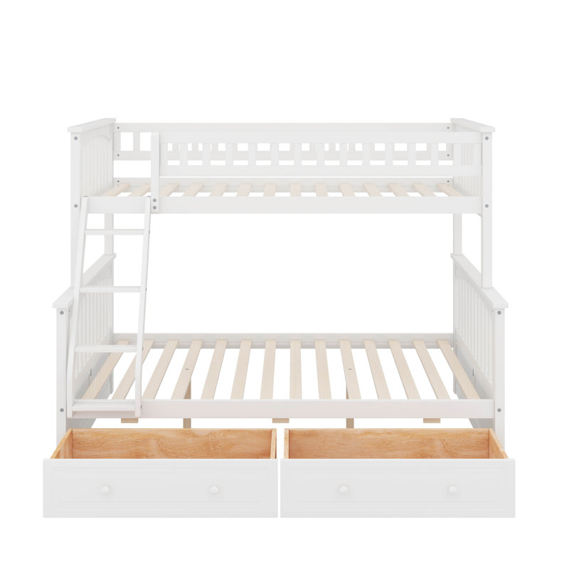 Lit simple superposé au dessus d'un lit double avec tiroirs, Blanc