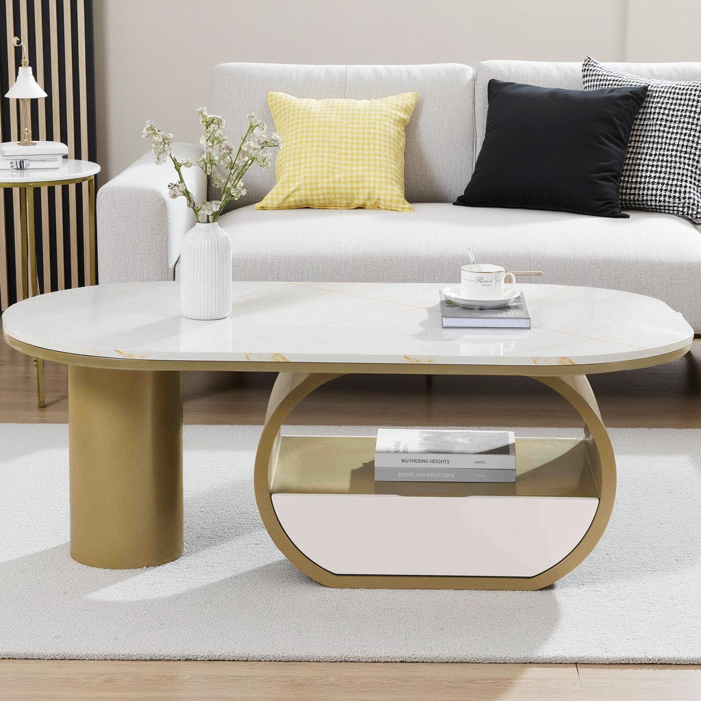 Everly Quinn Luxury Modern Oval Coffee Table 47.24" with Storage Drawer ...