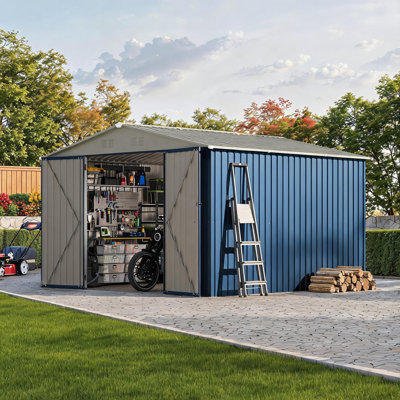 10 X 10 FT Outdoor Storage Shed,Metal Garden Sheds and Outdoor Storage Clearance, Large Outdoor Storage Shed for Tools,Navy Blue