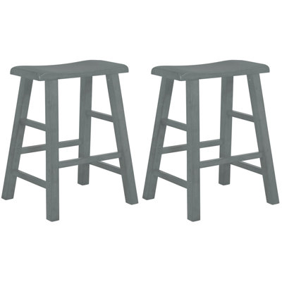 Messer Heavy-Duty Solid Hardwood Saddle Seat Kitchen Bar Stool & Counter Stool, 24", Gray (Set of 2)