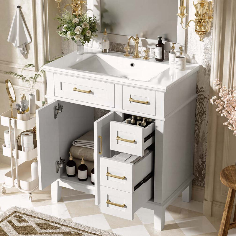Meuble-lavabo 30 po avec lavabo en céramique, Blanc