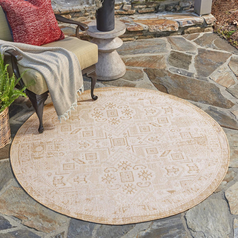 Arletha Geometric Indoor / Outdoor Rug, Round 4'
