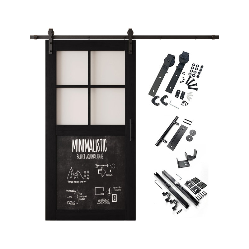 Porte de grange non assemblée et finie avec trousse de quincaillerie avec ensemble de quincaillerie Homacer Black 42 po x 80 po Homacer