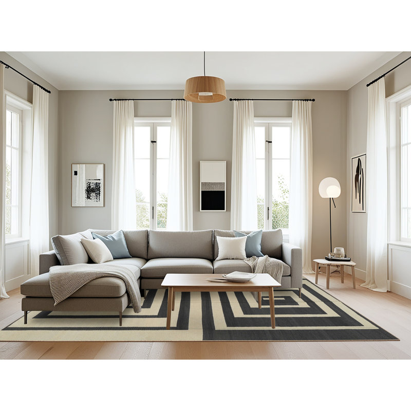 Tapis contemporain noir / beige, Rectangle 8 pi x 12 pi