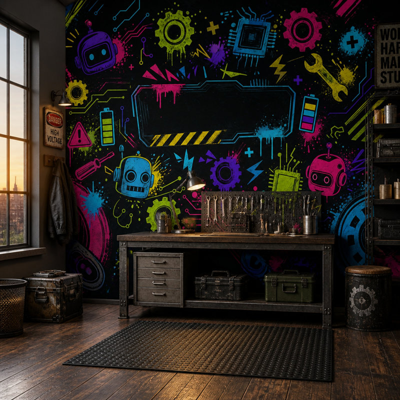 Décoration murale amovible Robotics, 100 po x 96 po, Non tissé