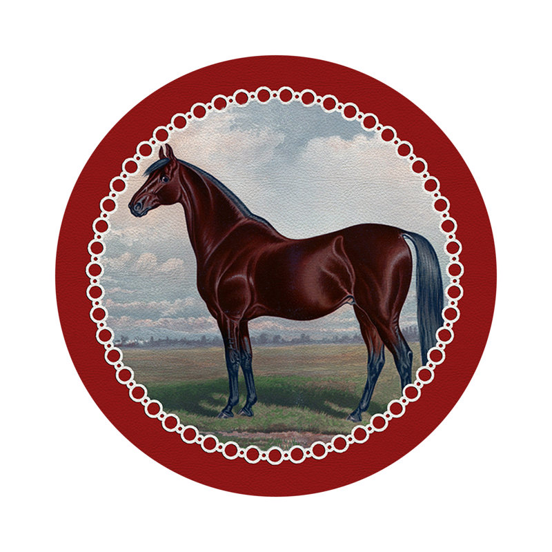 English Thoroghbred Vegan Leather Round Pebble Placemat, Red
