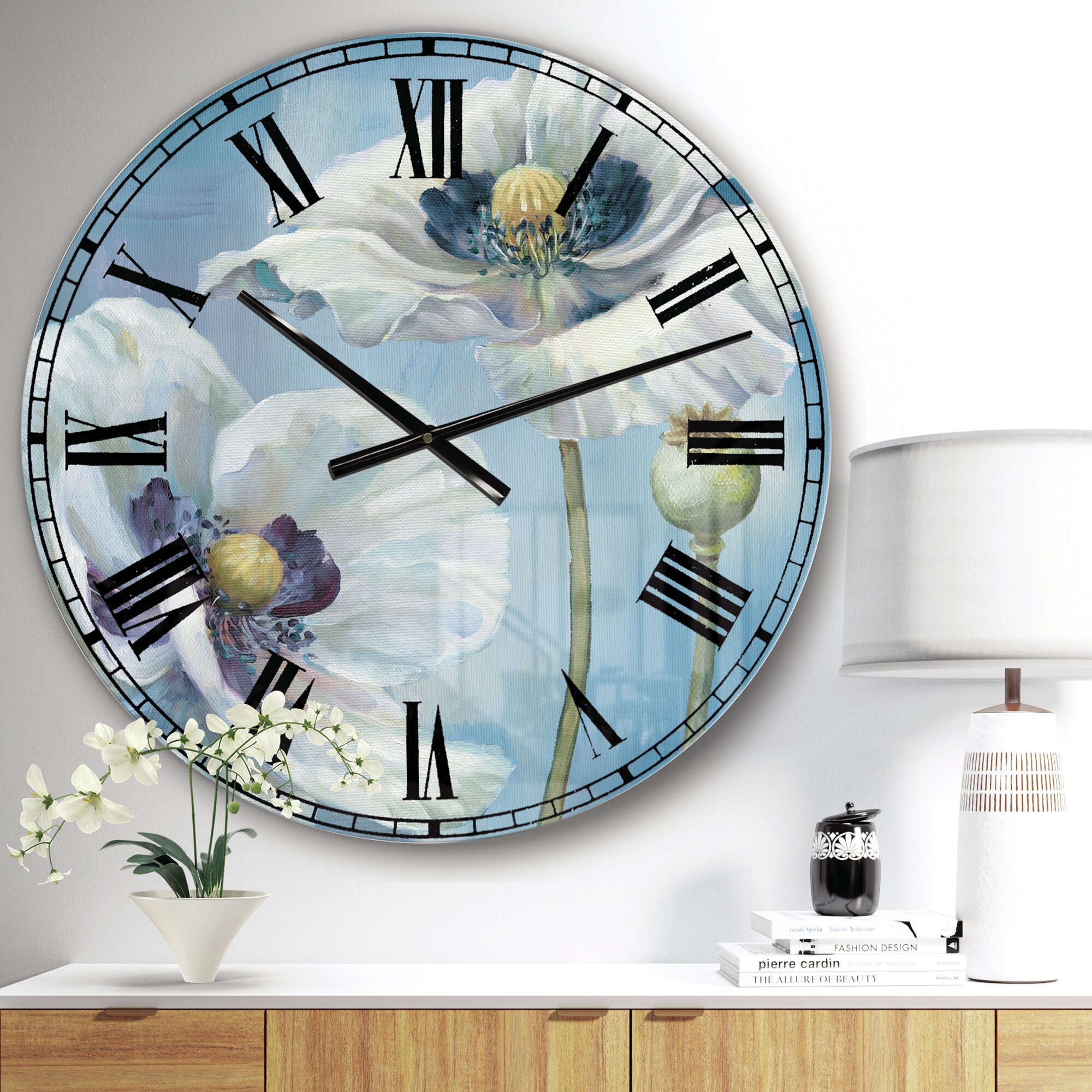 The Twillery Co.® Swigart Oversized Farmhouse Flower I Wall Clock | Wayfair