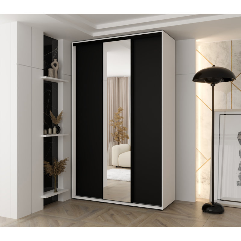 3 Door Manufactured Wood Wardrobe, 235.2cm H x 160cm W x 45cm D, Black/White