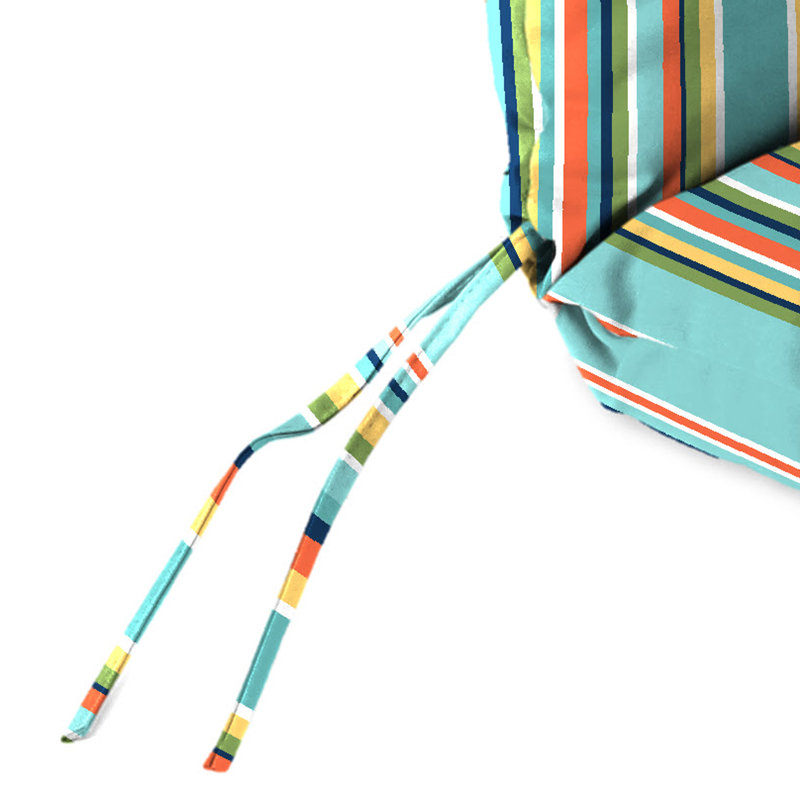 Byrom 22" x 45" Outdoor Chair Cushion with Ties and Loop, Teal/Yellow/Red/Striped
