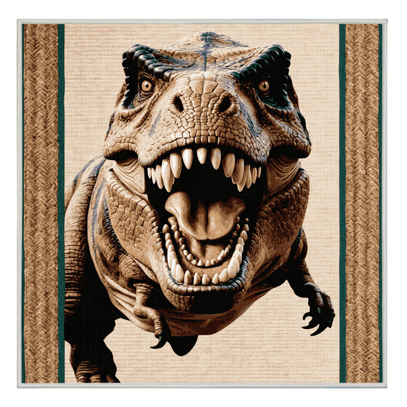 Tapis beige dinosaures lavable à la machine, Carré 3 pi