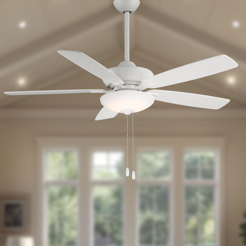 52" 5 - Blade LED Standard Ceiling Fan with Pull Chain and Light Kit Included, Flat White with Flat White Blades