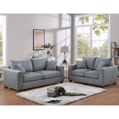 2 Piece Corduroy Upholstered Sofa Set With Thick Back And Seat by Lark Manor