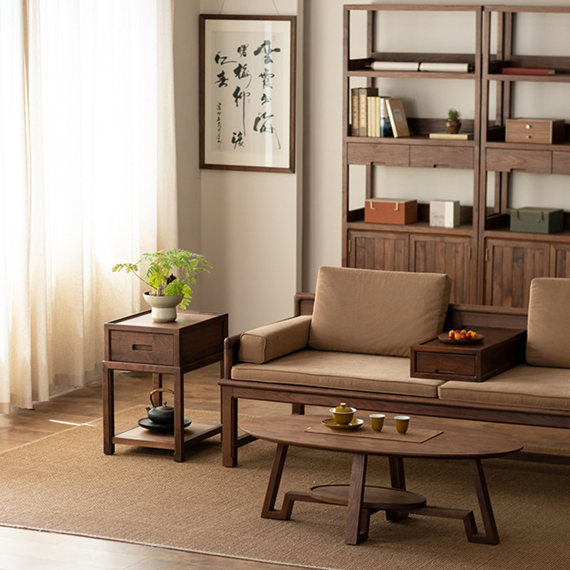Modern Minimalist Golden Teak Small Square Side Table