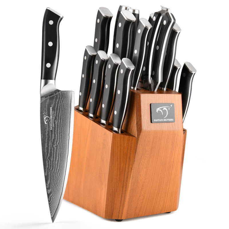 Ensemble de 18 couteaux à damas avec couteaux à steak et bloc 18 pièces