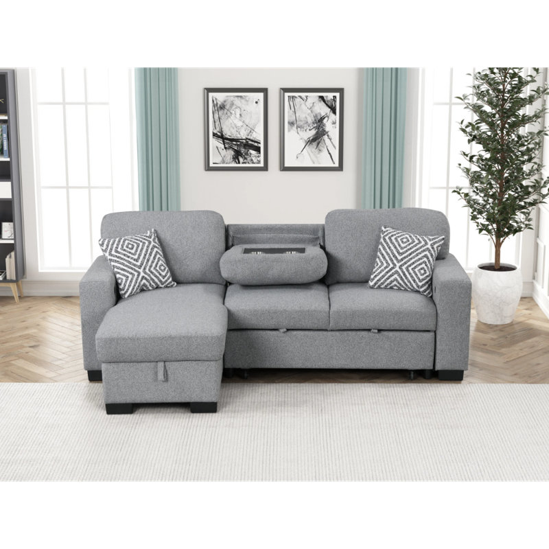 Canapé modulaire réversible avec lit gigogne Pacific, Tissu gris