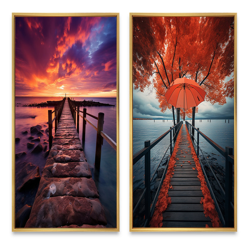 «Pier Twilight Retreat», 2 pièces sur toile, Encadrement doré, H 24 po x l 20 po