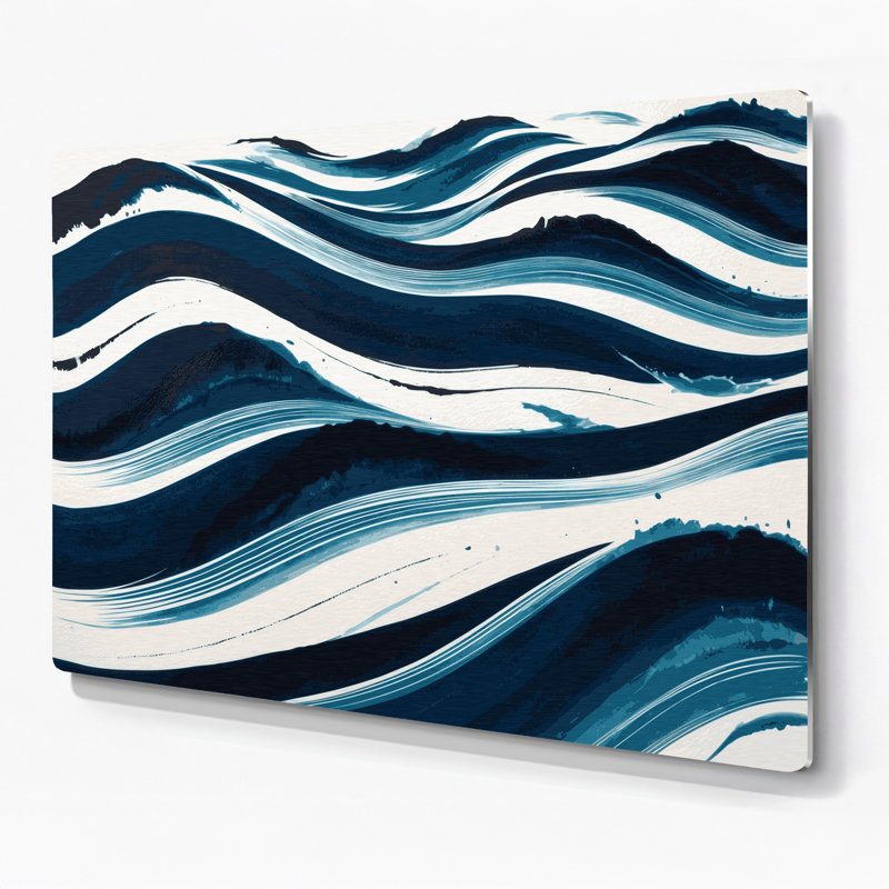 Art mural horizontal à rayures horizontales bleu blanc et métal, H 12 po x l 18 po