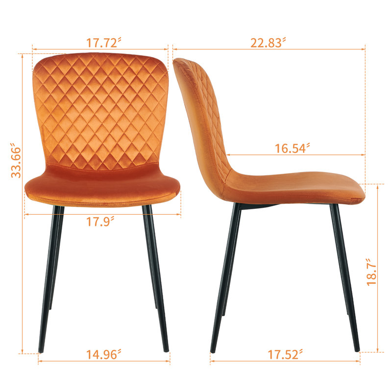 Modern Upholstered Armless Velvet Dining Chairs, Orange