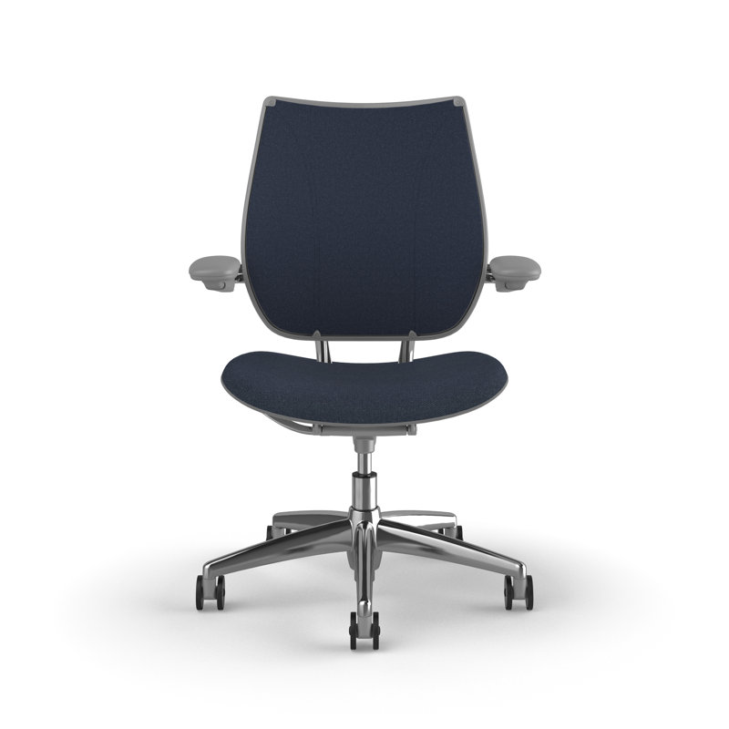 Liberty Ergonomic Task Chair With Upholstered Back, Adjustable Duron Arms, Polished Aluminum w/Silver Trim, Slate Blue - 0751