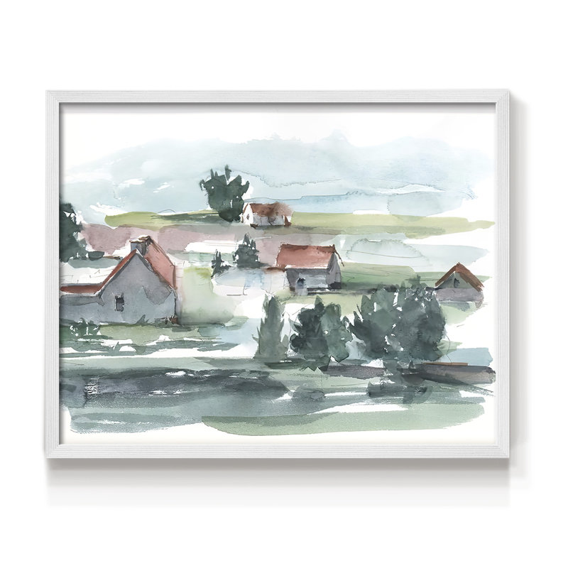 Valley Farm II -Framed Print - Restickable, 11" H x 14" W, White