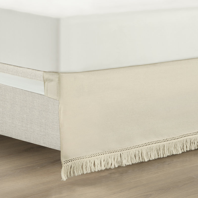 Neutral Queen Cotton Polyester Fringe Bed Skirt