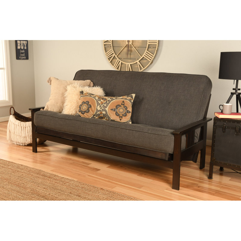 Johnte Full-Size Futon Frame and Full-Size Innerspring Mattress, À ressorts, Lin anthracite, Espresso