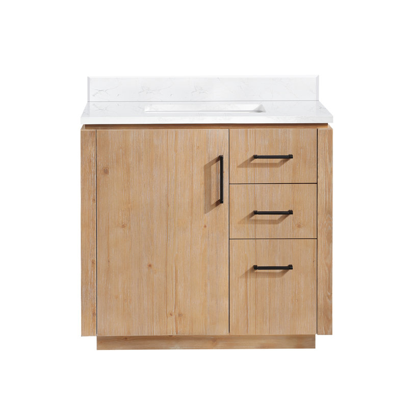 Meuble-lavabo simple 36 po Cloverfield, Bois de sapin brun, Noir mat