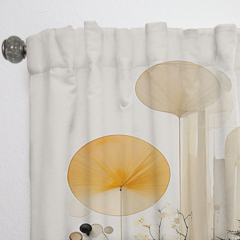 Asian Art Seashell Sumi X - Asian Art Curtain - Velvet Room Darkening - 1 Panel, 52" W x 84" L