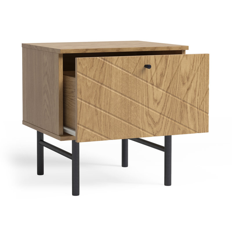 Latitude Run Lanai End Table in Modern Design Nightstand with Storage, Oak Effect