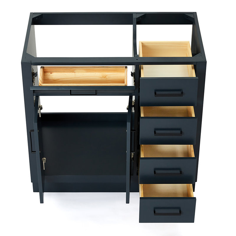 Osoria 36'' Solid Wood Single Bathroom Vanity Base Only, Left Offset Base Cabinet without Top, Midnight Blue