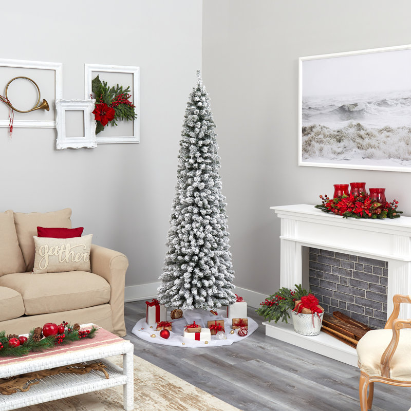 Arbre de Noël artificiel pin floqué, H 7 pi
