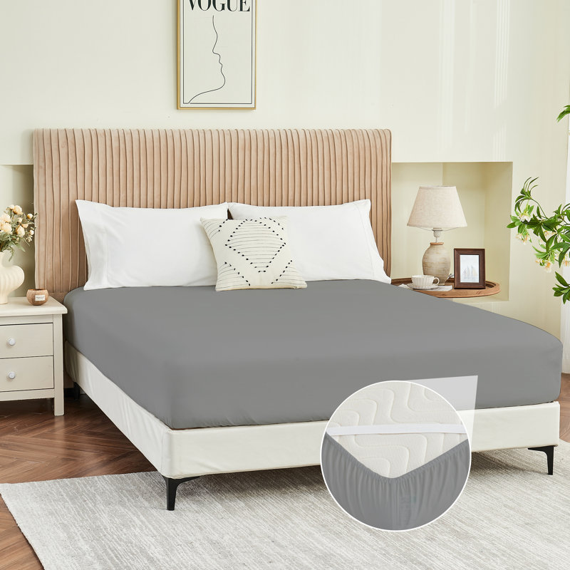  Sunflower Brushed Microfiber Fitted Sheet Only With Straps Fits Up To 14, Gray, Cal King Fitted Sheet