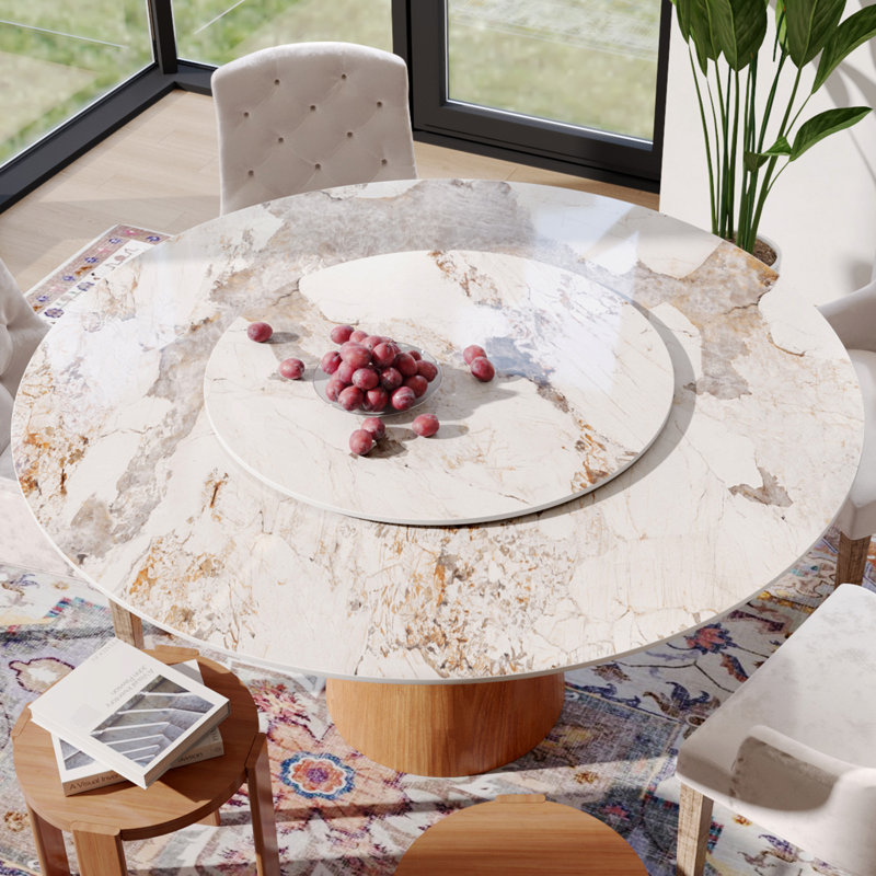 Ikerne Round Dining Table With Lazy Susan Turntable Eco-Friendly And Scratch-Resistant For Dining Room Kitchen 6-8, Colorful