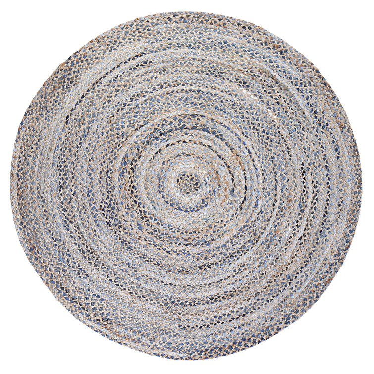 Round Geometric Handmade Handwoven Blue/Tan Area Rug