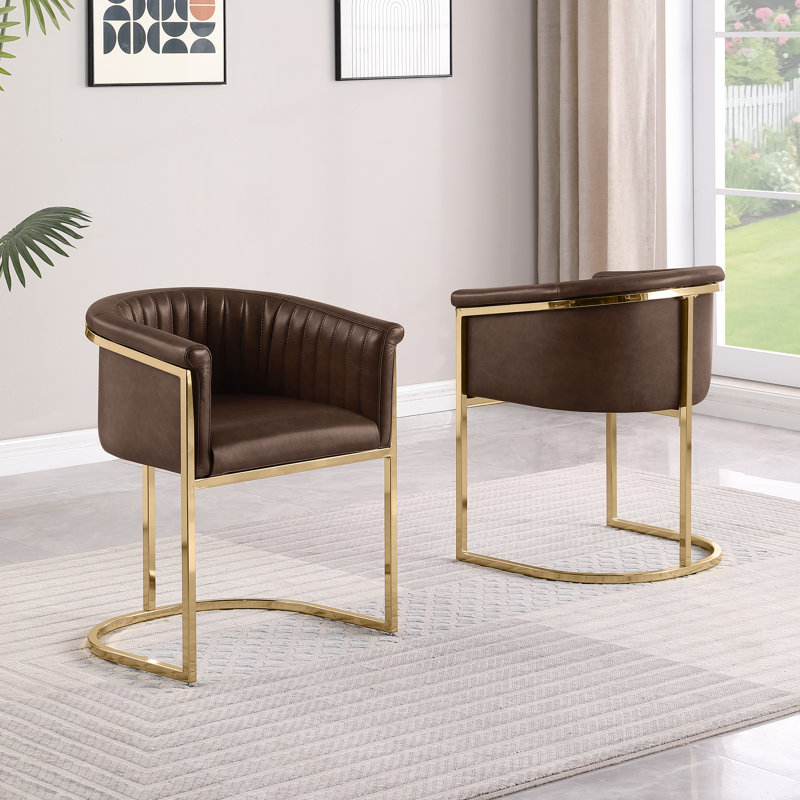 Chaises d'appoint avec base luge en chrome doré Leathaire, Espresso