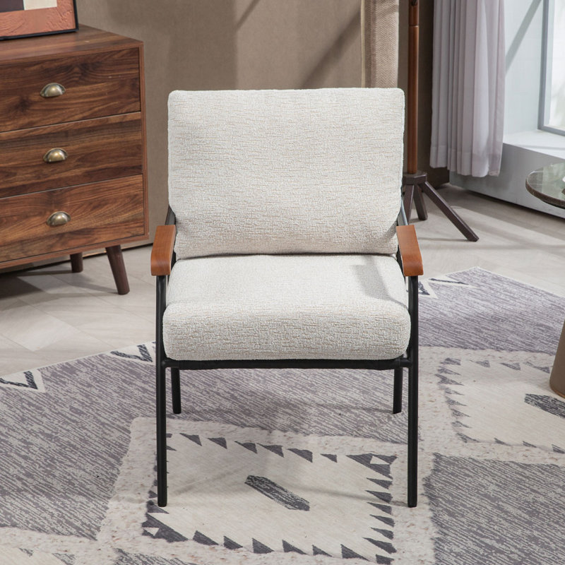 Metal Frame Upholstered Accent Armchair, Beige Fabric