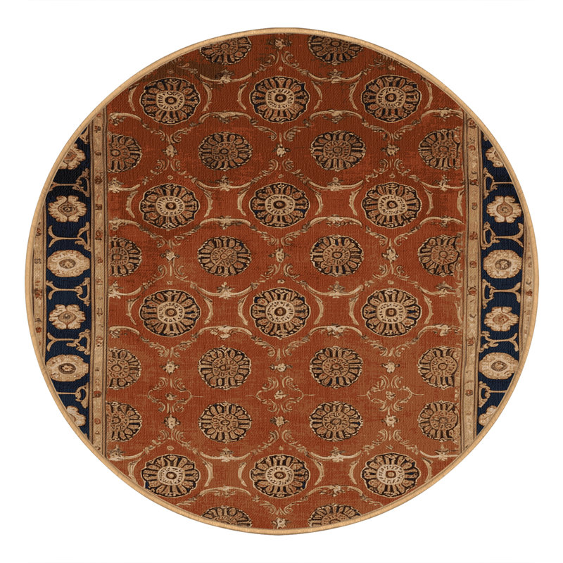 Tapis brun français lavable à la machine, Rond 3 pi